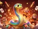 Engage with 555win's playful gaming scene featuring vibrant characters and festive casino elements.