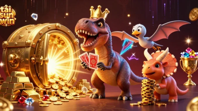 Win big at tải sun win while T-Rex shuffles cards and triceratops stacks golden chips!
